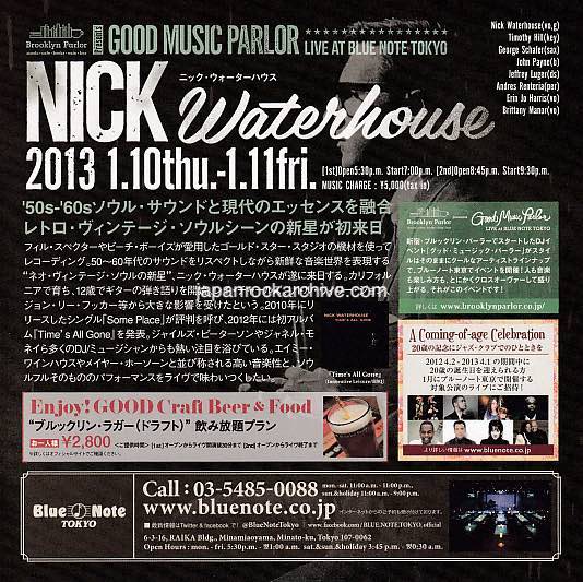 Nick Waterhouse 2013 Japan tour concert gig flyer handbill For Sale