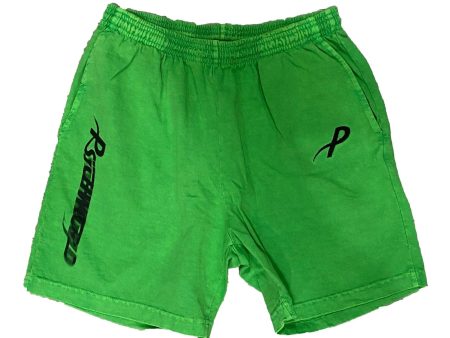 Psychworld Lime Green Canvas Shorts Black Logo on Sale