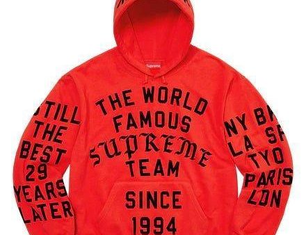 Supreme Team Flocked Hooded Sweatshirt Bright Red on Sale