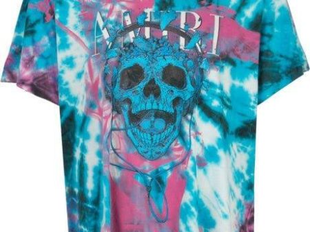 Amiri Blue Tie-Dye Skull Tee For Sale