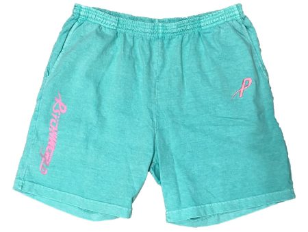 Psychworld Teal Canvas Shorts Pink Logo Hot on Sale