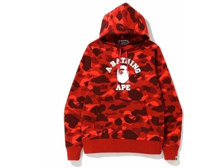 A Bathing Ape BAPE Color Camo College Pullover Hoodie Red For Sale