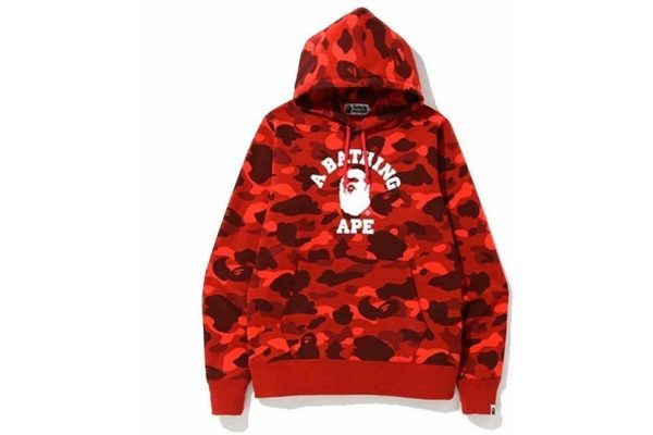 A Bathing Ape BAPE Color Camo College Pullover Hoodie Red For Sale