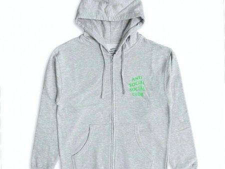 Anti Social Social Club Grey Zip Up Hoodie - Electric Green Online Hot Sale