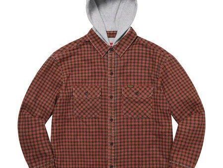 Supreme Houndstooth Flannel Hooded Shirt Red Cheap