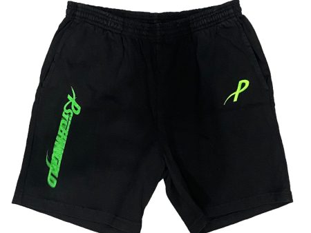 Psychworld Black Canvas Shorts Lime Green Logo Online